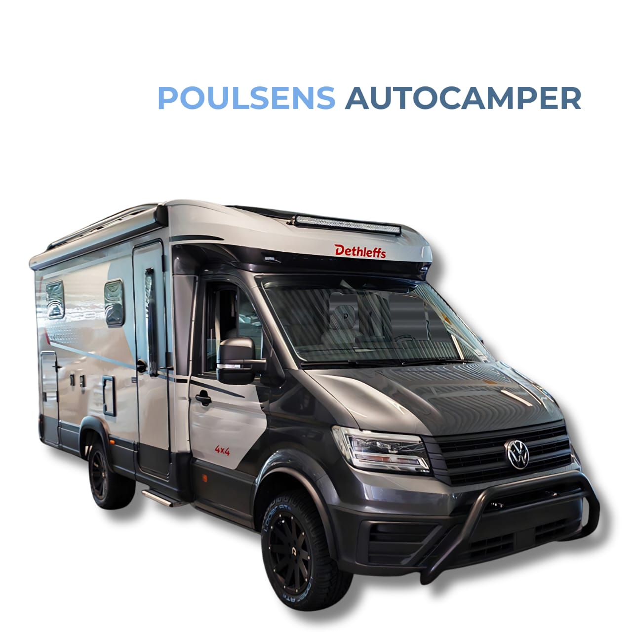 Vue extérieure du camping-car semi-intégré Dethleffs Globebus Performance T 46 4X4 2026 avec design Volkswagen et transmission intégrale