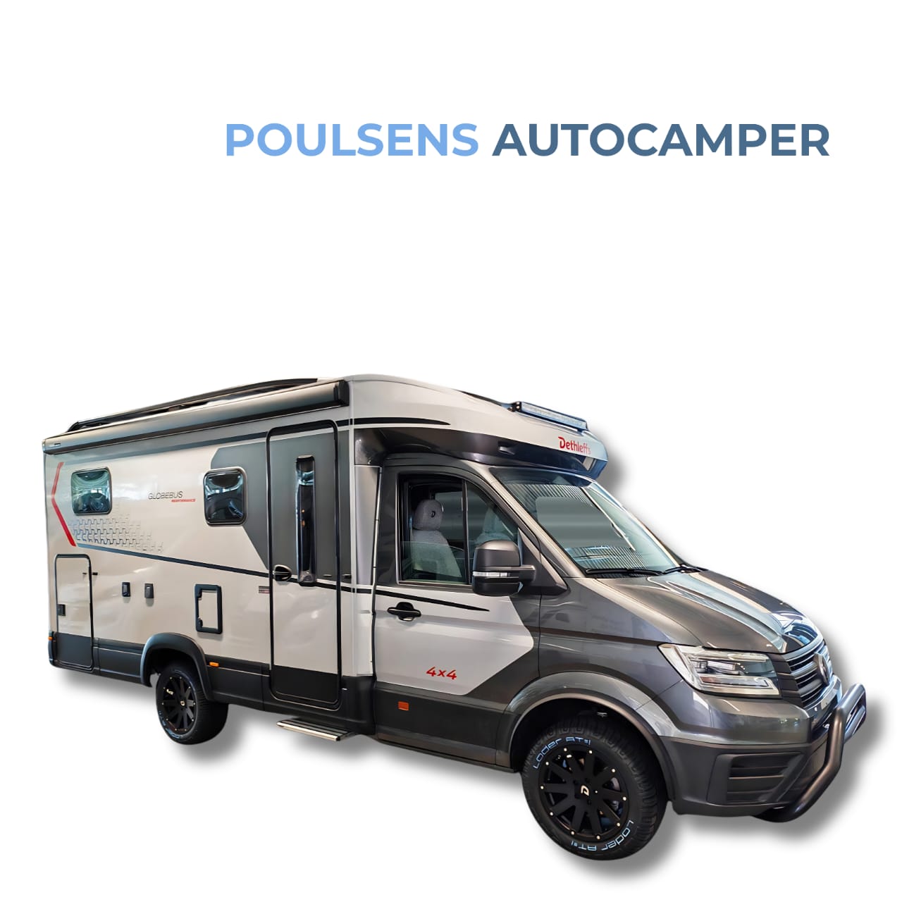 Vue extérieure du camping-car semi-intégré Dethleffs Globebus Performance T 46 4X4 2026 avec design Volkswagen et transmission intégrale