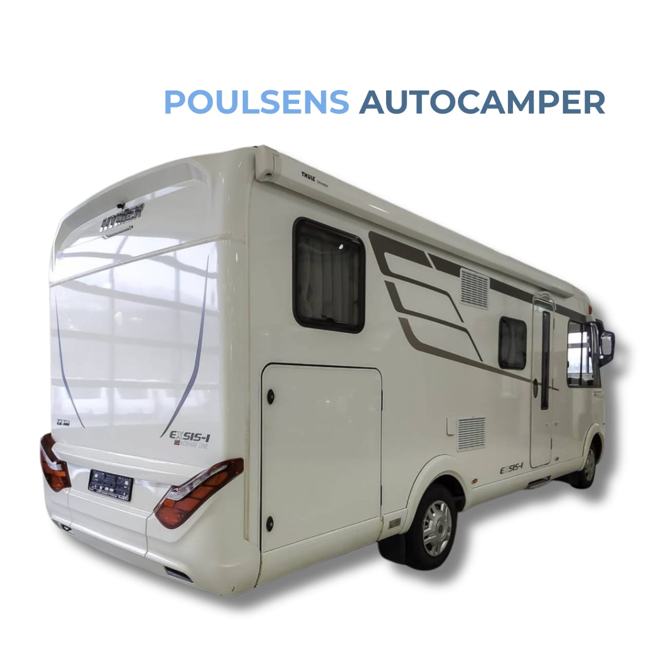 Vue arrière du Hymer Exsis‑i 588 2020 avec auvent