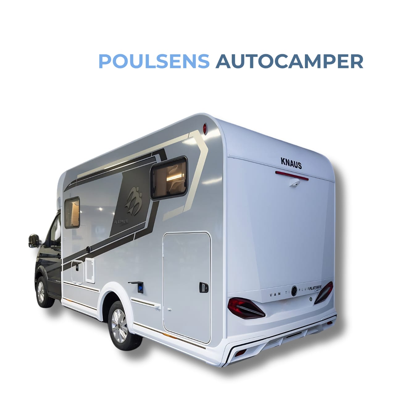 Vue extérieure arrière du camping-car semi-intégré Knaus VAN TI PLUS 650 MEG Platinum Selection 2026 avec design moderne et jantes VW Lismore